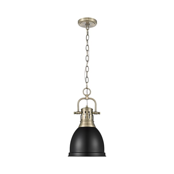 Yep by Golden Lighting Duncan 1-light 9in Chain Hung Pendant in Aged Brass and Matte Black shade