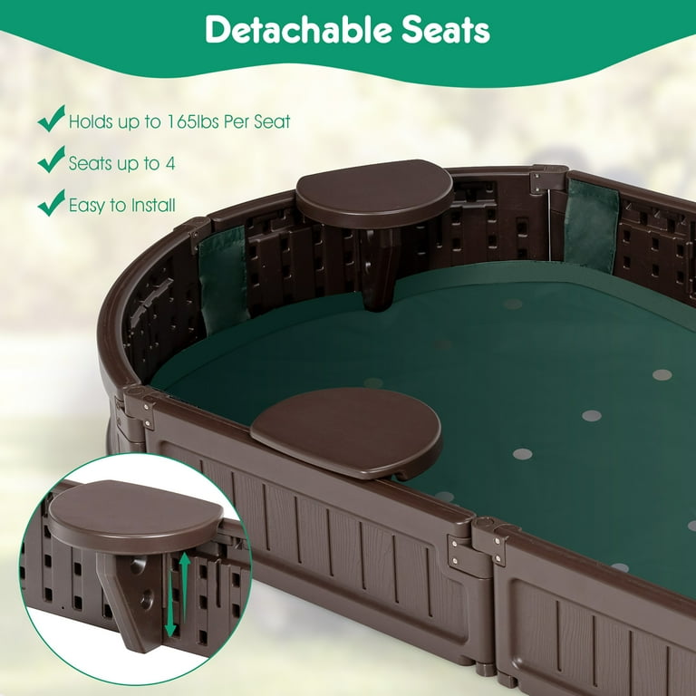 Costway 6F HDPE Sandbox with Built-in Corner Seats, Cover