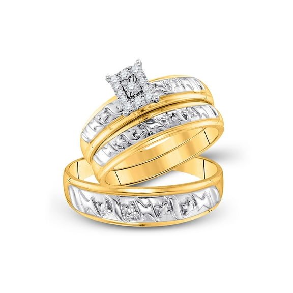 10kt Yellow Gold His Hers Round Diamond Solitaire Matching Wedding Set 1/10 Cttw