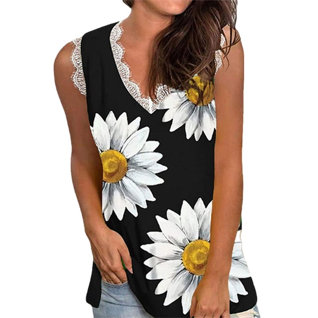 Chaleco Qarigey con cuello en V para mujer jersey de encaje estampado Sin mangas verano tipo 2 NO2