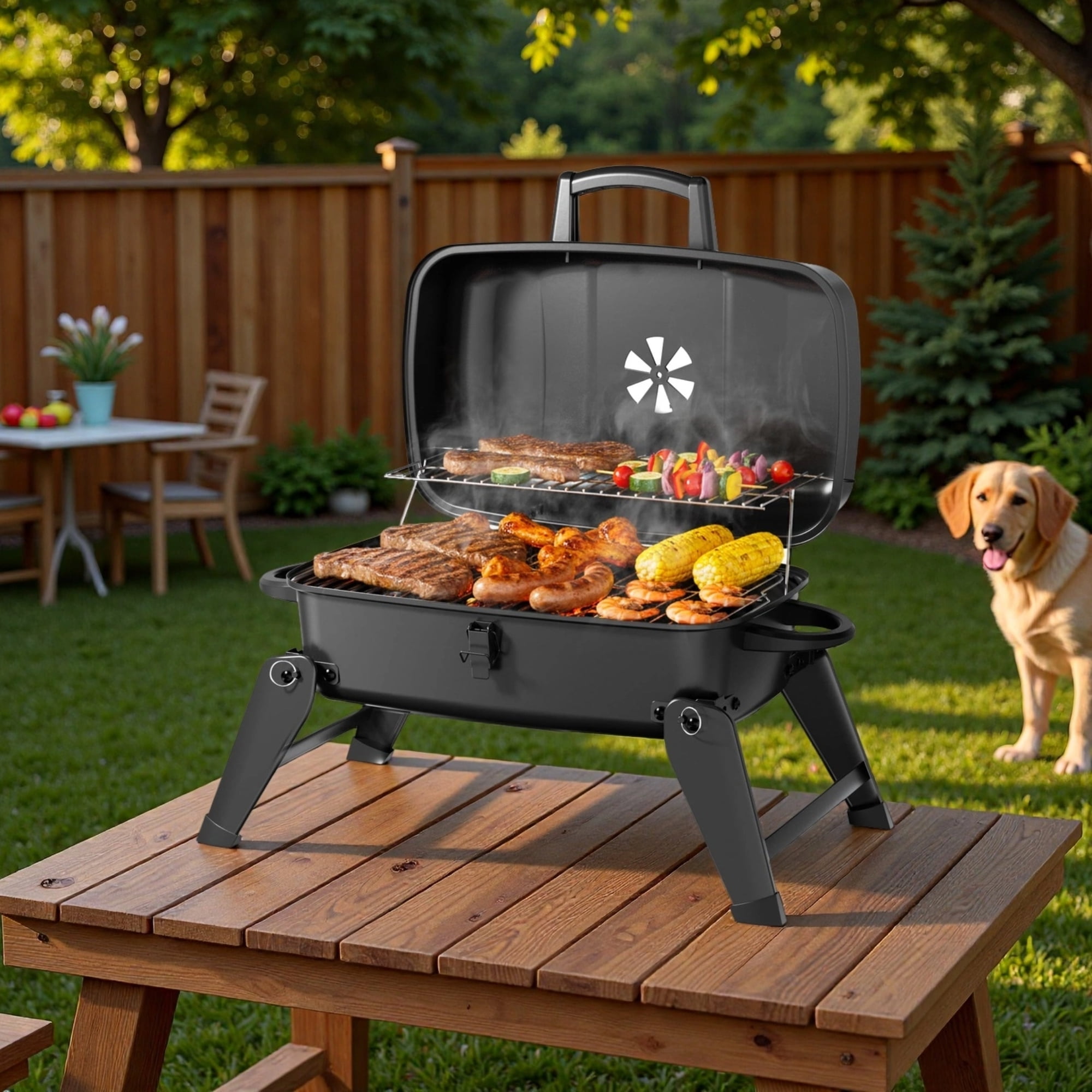 MASTER COOK Portable Charcoal Grill, Foldable BBQ Grill with Adjustable Vent for Outdoor Camping, Patio, Tailgating, Travel