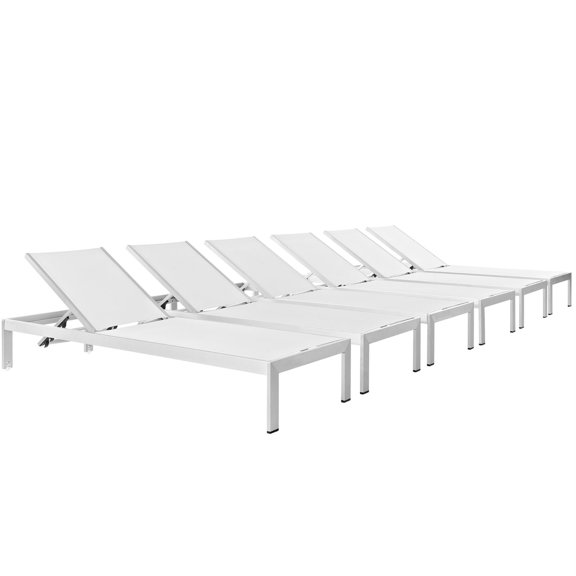 Ergode Shore Chaise Outdoor Patio Aluminum Set of 6 - Silver White