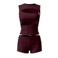 thumbnail image 5 of Womens Ribbed Cutout Tank Top and Shorts Set, Solid Color Slim Fit 2-Piece Outfit, Hollow Out Streetwear Matching Set for Casual Summer Party, 5 of 5