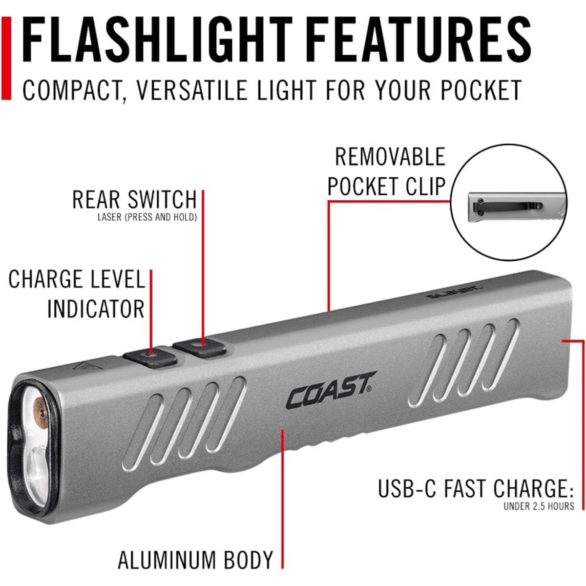 COAST Slayer Pro Laser Flashlight - Black, 1000 Lumen