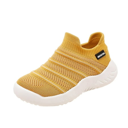 eileial Knitted Mesh Running Breathable Sports Shoes for Boys and Girls(Yellow 12)