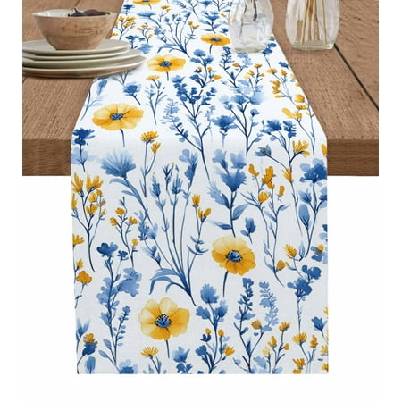 

Table Runner Dresser Scarf 13 x 108 Inch Watercolor Yellow Flower Lake Blue Leaves Spring Plant Table Runners Non-Slip Heat Kitchen Dining Table Decor for Indoor Outdoor Home Party Decoration
