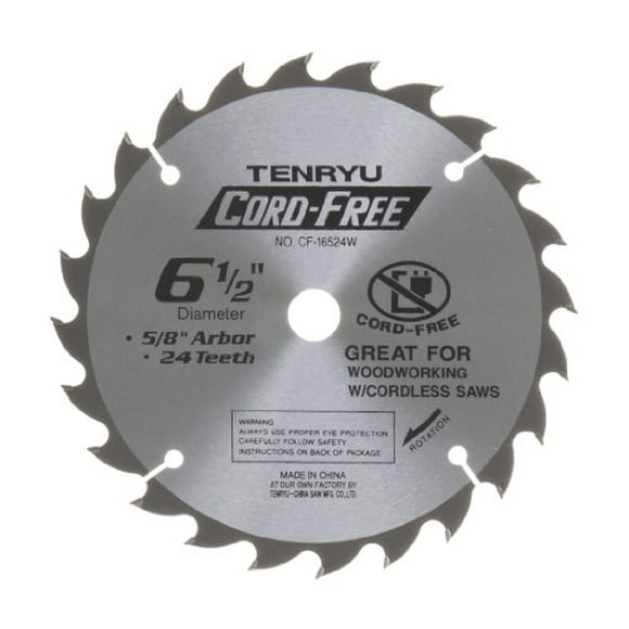 Tenryu CF-16524W Cord-Free 6-1/2" X 24T 5/8" Arbor For Woodworking with Cordless Saws