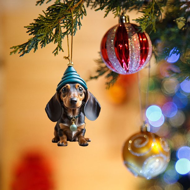Adorno de perro de dibujos animados de Navidad, figuritas acrílicas para perros, decoración, suministros para fiesta en casa