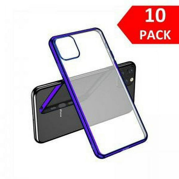 For iPhone 11 Pro Bulk Pack of 10 X Clear Silicone Case With Purple Edge