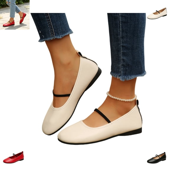 YOUYEDIAN Mary Jane Shoes Women Fashion One Strap Low Heel Versatile Solid Color Flats Casual Round Toe Comfy Dress Shoes