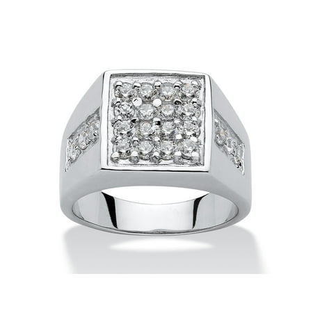 Sterling Silver Single Cluster Ring - Men's 1.32 TCW Round Cubic Zirconia Square Cluster Ring in Platinum over Sterling Silver Sizes 8-16