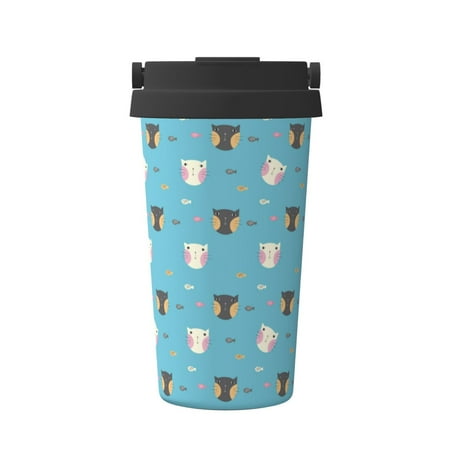 

Fuzoiu Cat Fish Print Stainless Steel Travel Mug Vacuum Insulated Coffee Travel Mug Reusable Coffee Cup for Hot and Cold