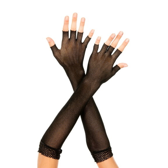 Elbow length fingerless fishnet warmer 411-BLACK
