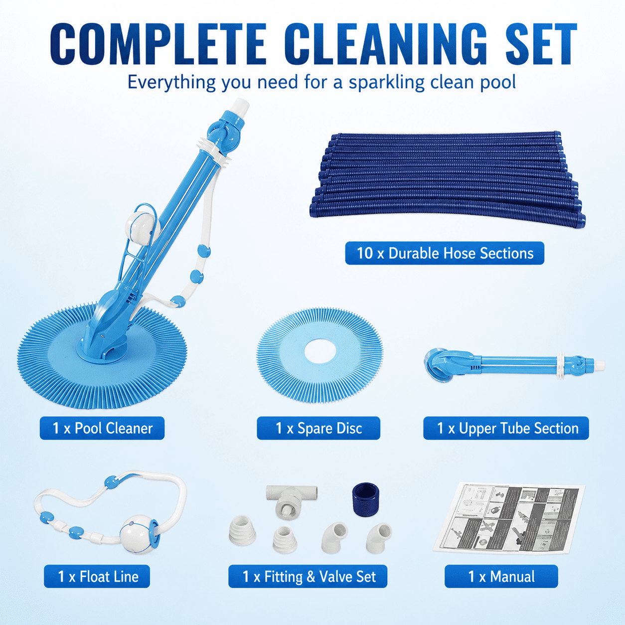 Alvantor Automatic Suction Pool Cleaner with 10 Hoses, No-Electric Pool Vacuum Cleaner for Above-Ground & Inground Swimming Pool