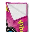 thumbnail image 2 of Chill Soft Flannel Fleece Throw Blanket, No Bad Vibes Theme Vintage Style Vibrant Colors with Peace Hand Sign, Cozy Plush for Indoor and Outdoor Use, 60" x 80", Magenta Yellow Blue, by Ambesonne, 2 of 5