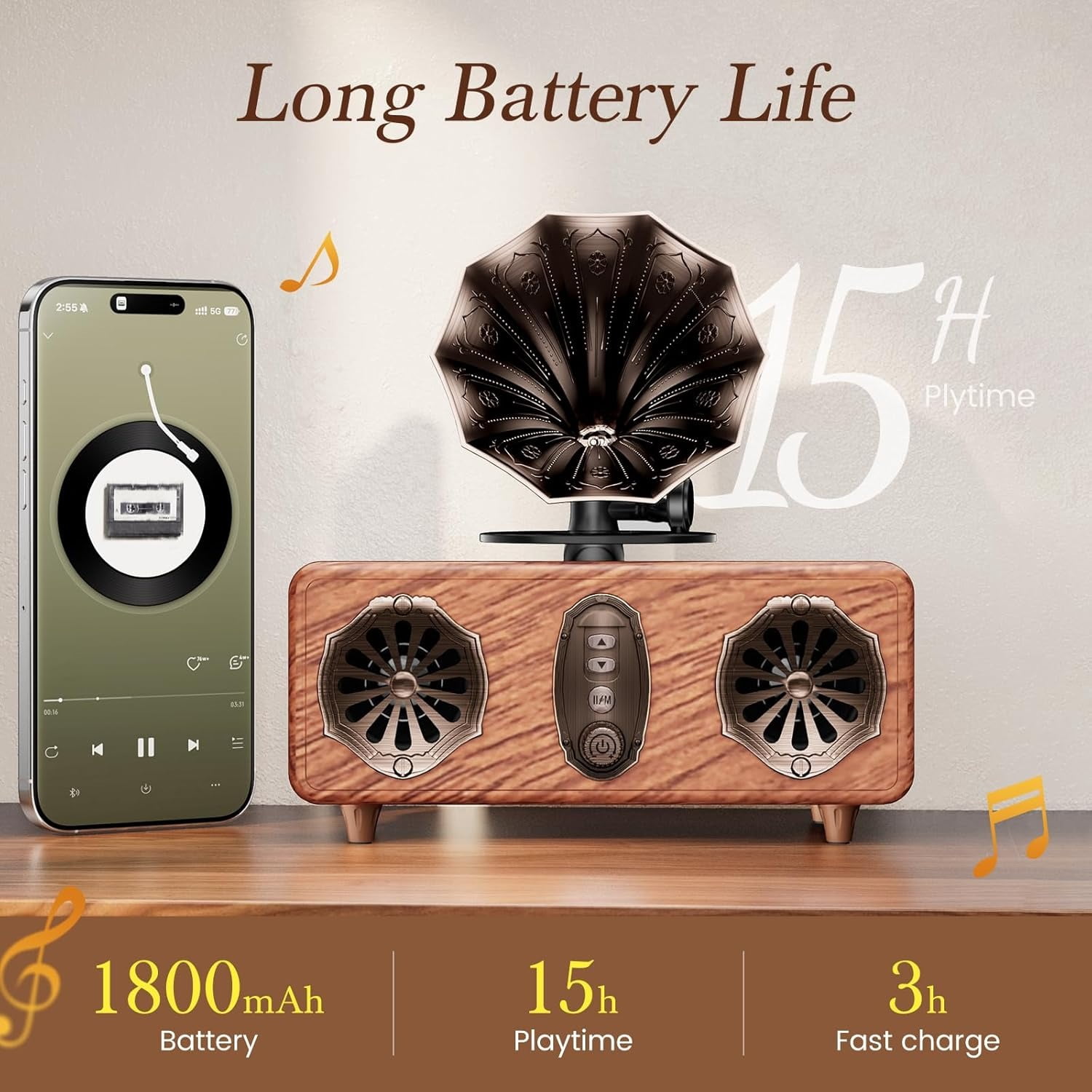 Imego Retro Bluetooth Speaker with 5.4, FM Radio, USB/TF/AUX Playback, Rich Bass, Vintage Wireless Speaker for Home & Office Decor