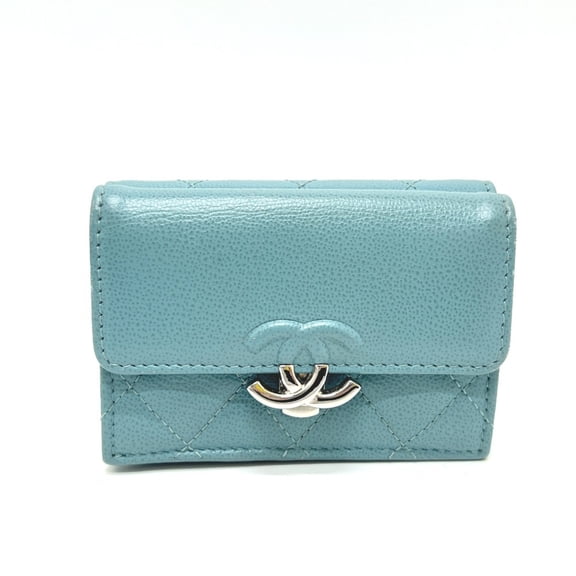 Pre-Owned CHANEL Push Lock Half Coco Mark Compact Wallet, Tri-fold Leather Women's,... (Good)