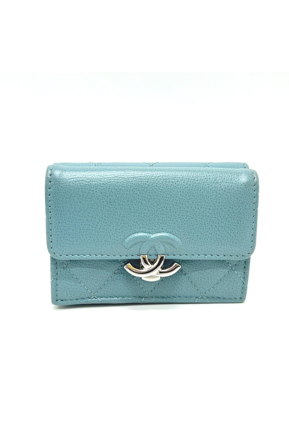 Pre-Owned CHANEL Push Lock Half Coco Mark Compact Wallet, Tri-fold Leather Women's,... (Good)