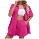thumbnail image 1 of Conjunto de 2 piezas para mujer con camisa con solapa y pantalones cortos: color liso, traje informal de verano, poliéster, corte ajustado, tallas S-XL, ropa para vacaciones/fiestas, 1 of 8