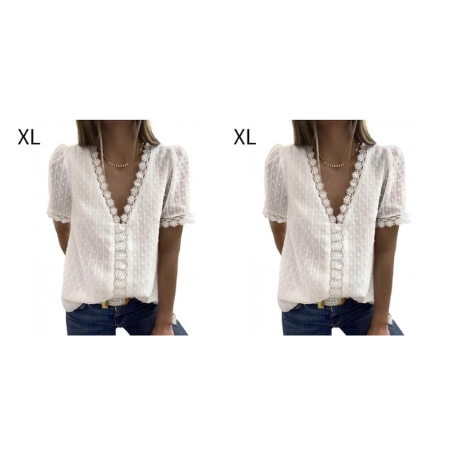 Qarigey Camiseta Mujer Cuello Transpirable Blusa Encaje Top Type4 NO4