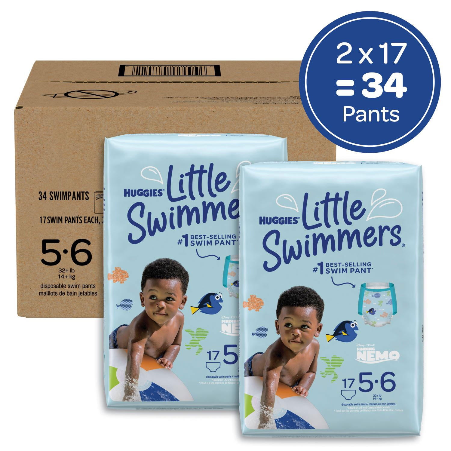 Boys or Girls HUGGIES Little Swimmers Swim Pants LARGE 32lb 