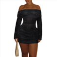 thumbnail image 2 of Vestido Ceñido Al Cuerpo para Mujer, de Transparente con Volantes, Brillante, Acampanado, de Larga, Ideal para Salir A Clubes Nocturnos Y2K. Negro L, 2 of 10