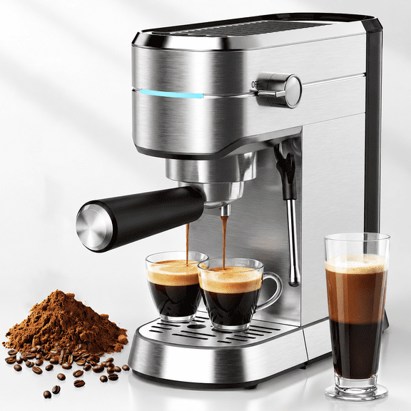 NICWIN Espresso Machine 15 Bar Compact Espresso Maker with Milk Frother Wand, 1350W Fast Heating Stainless Steel Coffee Machine for Espresso, Latte, Cappuccino, 7.3 Inch Wide