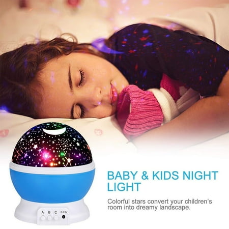 Sun And Star Lighting Lamp 4 LED Bead 360 Degree Romantic Room Rotating Cosmos Star Projector With 59 Inch USB Cable, Light Lamp Starry Moon Sky Night Projector Kid Bedroom Lamp for Christmas (Blue)