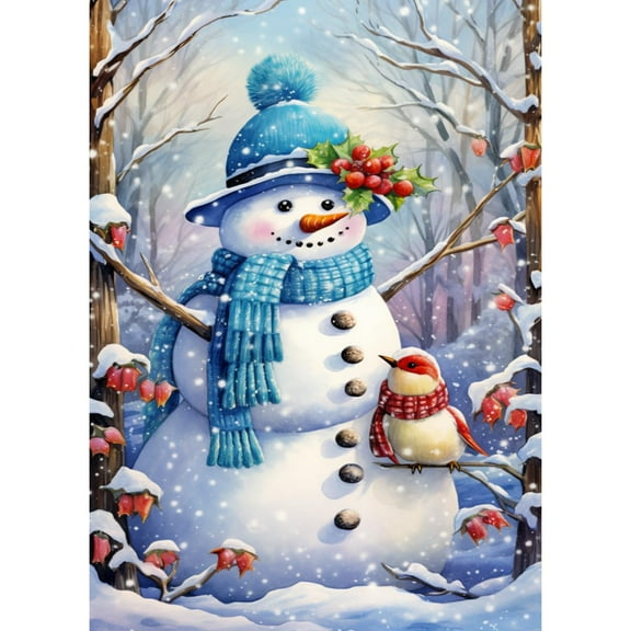 Christmas Snowman in Winter Scene DIY 5D Diamond Art Paint with Full Drill Round Diamond Gems Painting by Number Kits for Adults Art Craft Home Wall Decor 11.8x15.8inch(1)