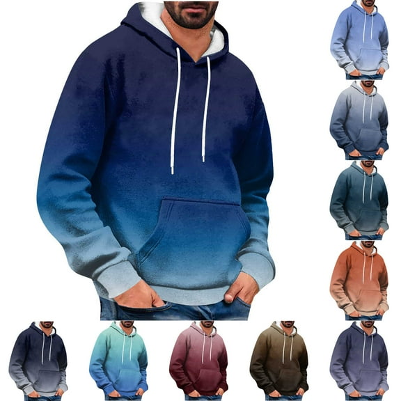 CFLVAEK Big and Tall Mens Hoodies Fashion Gradient Graphic Hoodie Sweatshirts Casual Long Sleeve Hooded Pullover Tops with Pockets Blue XXL