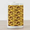thumbnail image 3 of Hawaiian Ceramic Toothbrush Holder, Ocean Sea Island Themed Pattern with Palm Trees on Vivid Circled Backdrop, Decorative Versatile Countertop for Bathroom, 4.5" X 2.7", Marigold and Brown, 3 of 4