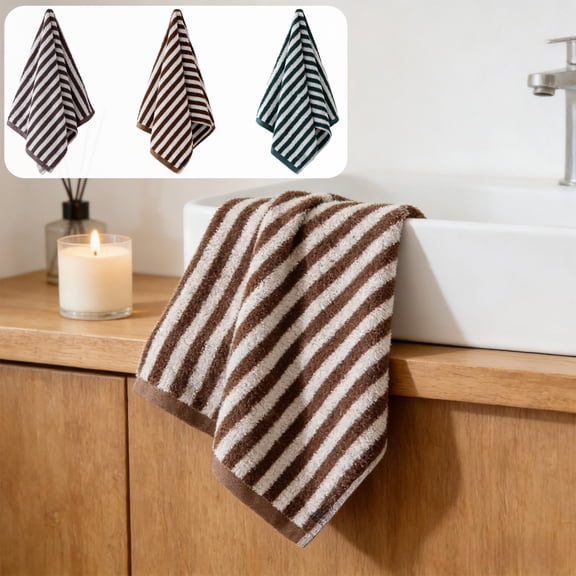 Ouuluon Towels Soft Absorbent Face Towel, Khaki Uncluttered Dark Striped Bath Towel for Home Bathroom Family Daily Use