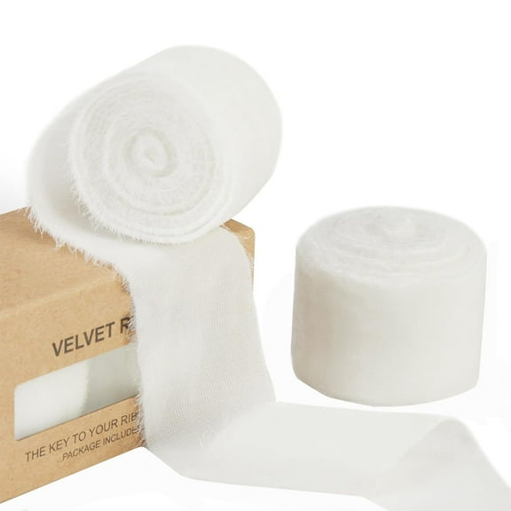NookHive Velvet Ribbon Vintage Craft Supply, 3 Pcs Hand Torn Edge for Christmas Tree Wreath Jewelry Gift Packaging,White