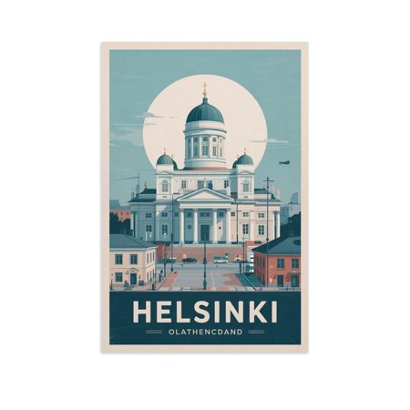 Helsinki Retro Travel Poster Vintage Finnish City Tourism with Cathedral & Streets Print Poster