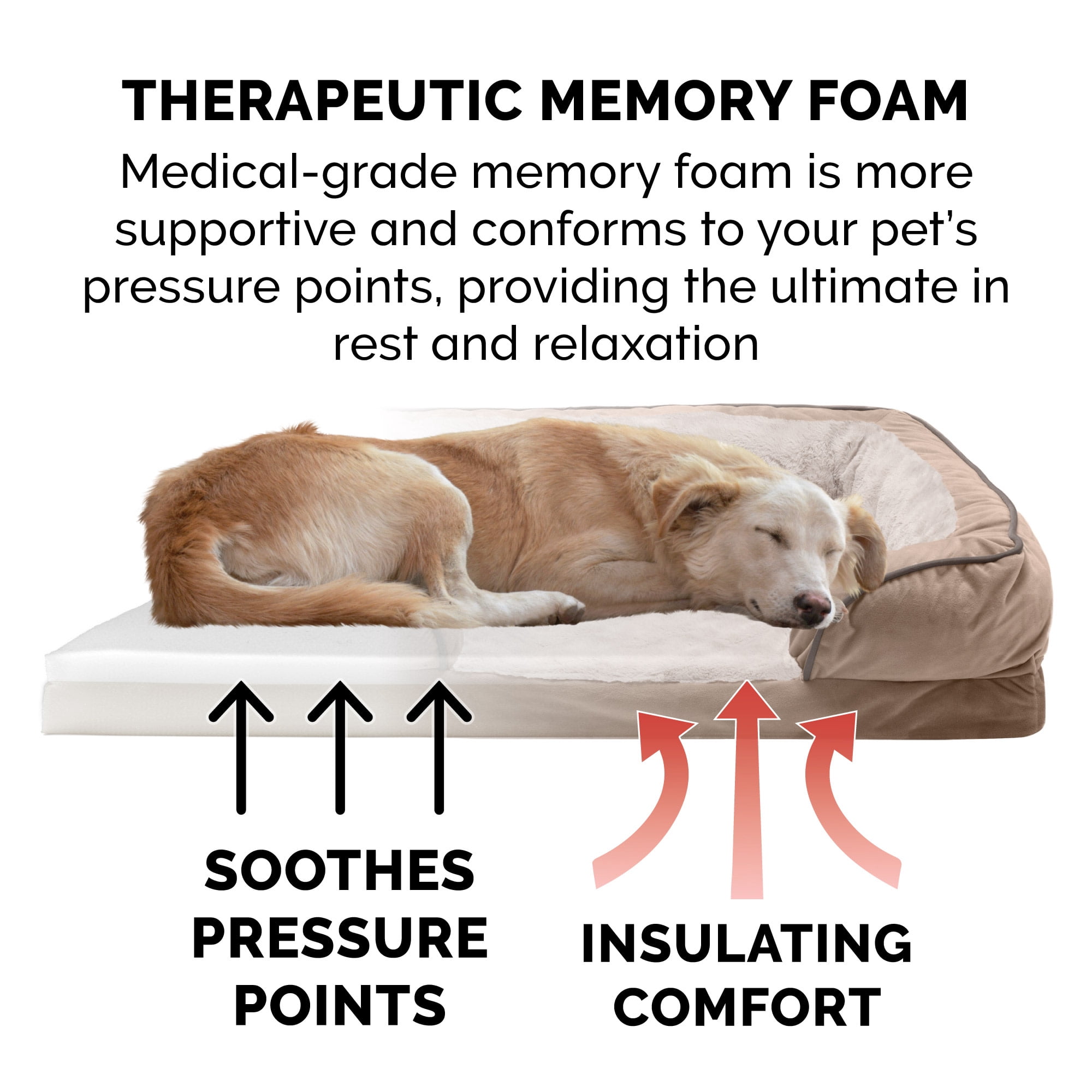 FurHaven Velvet Waves Memory Top Perfect Comfort Sofa Pet Bed, Jumbo Plus, Brownstone, 1 Count