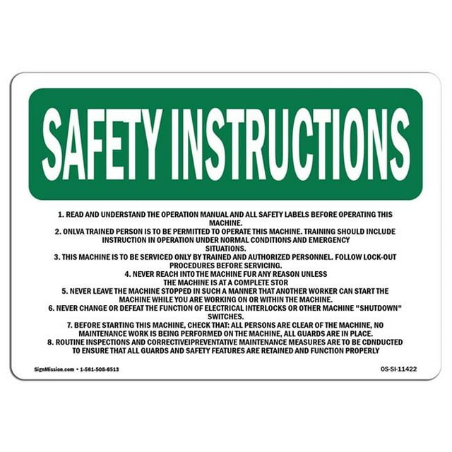SignMission OS-SI-A-1014-L-11422 Panneau d'Instructions de Sécurité OSHA 10 x 14 Po - 1. Lire et Comprendre le Manuel d'Utilisation
