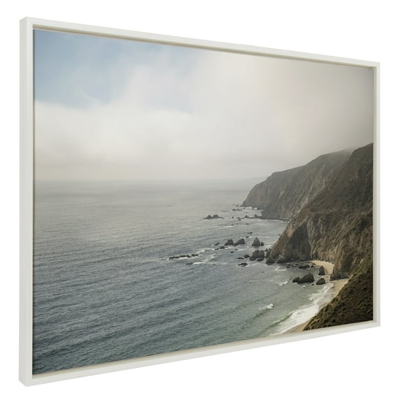 Kate and Laurel Sylvie Wild Coast No 2 Framed Canvas Wall Art by Crystal Lynn Collins, 28x38 White, Scenic Coastal Ocean View Art for Wall