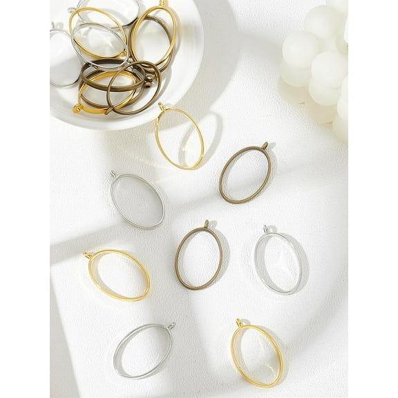 18Pcs Alloy Open Back Bezel Pendants Oval Hollow Frame Charms Mixed Color Resin Craft Bezels Jewelry Molds for DIY UV Resin DIY Jewelry Earring Making 39x23.8x3.5mm Metal Mixed Color