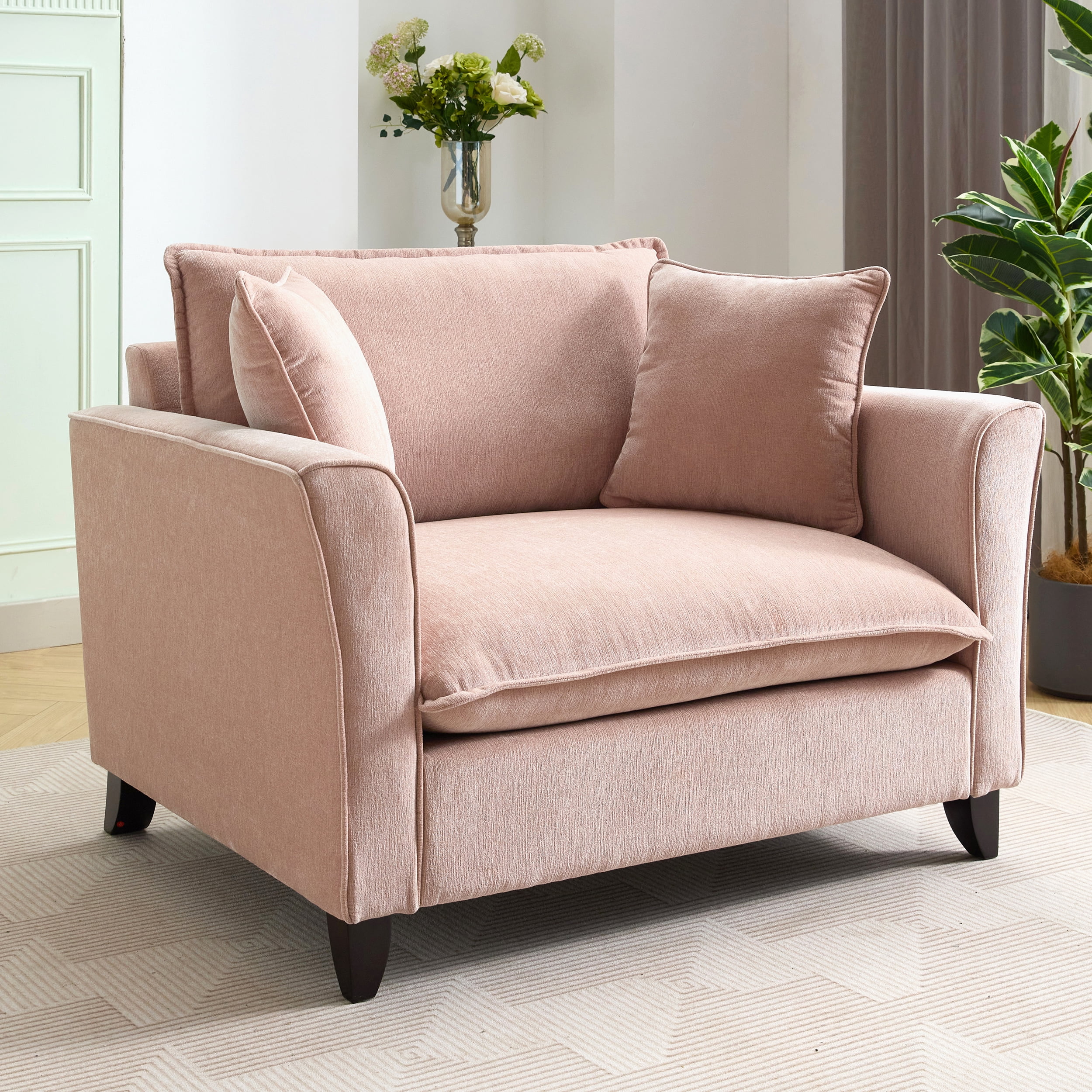Euroco 46.9" Oversized Armchair, Chenille Fabric, Comfy Chair and a Half Single Sofa with Pillow for Living Room Bedroom Office Apartment, Pink