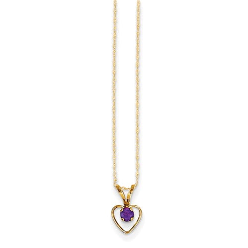 14k Yellow Gold 15in Children's 3mm Amethyst Heart Birthstone Necklace by Jewelrypot