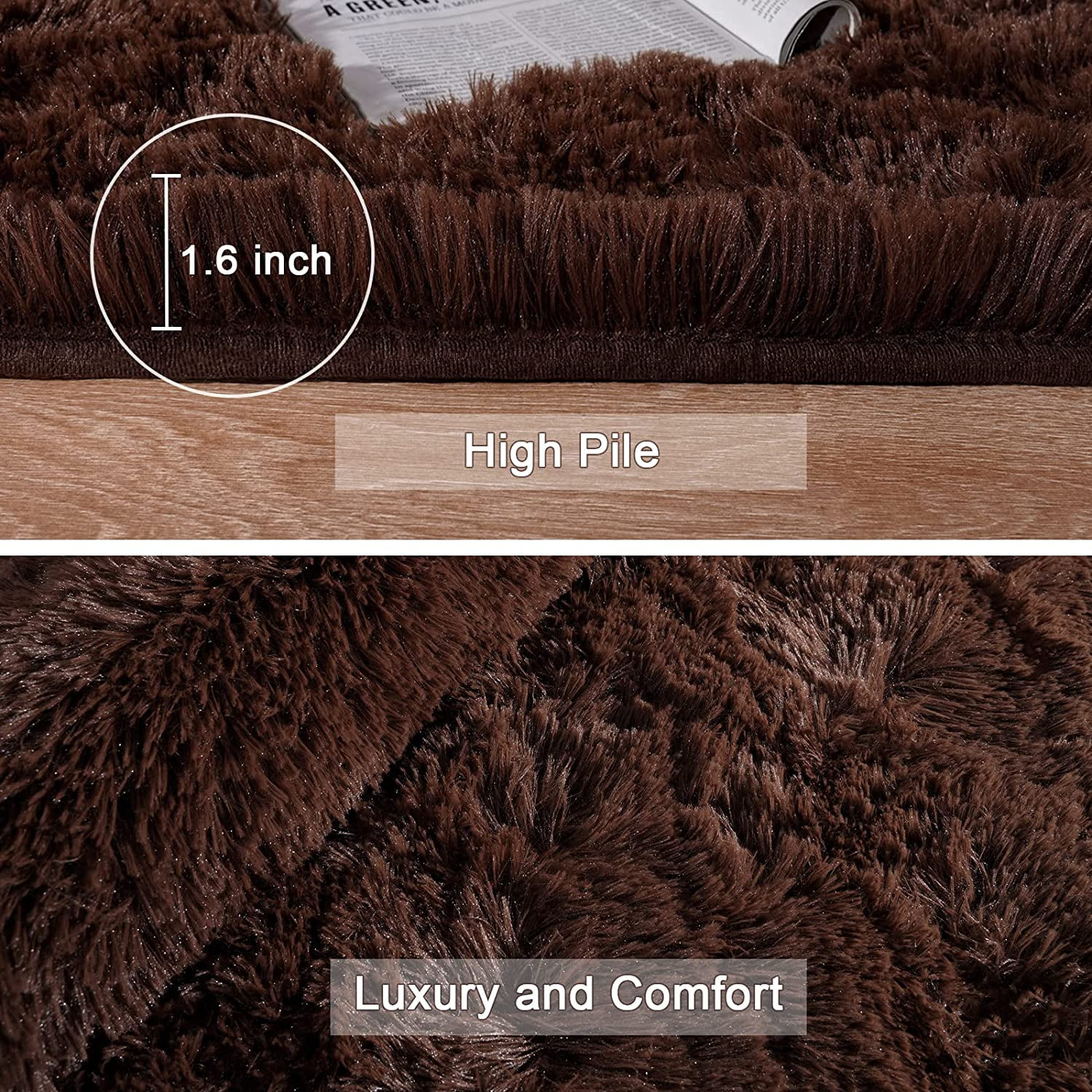 Softlife Fluffy Soft Rug Contemporary Chocolate Brown Soild Area Rug, 5.3' x 7.5'