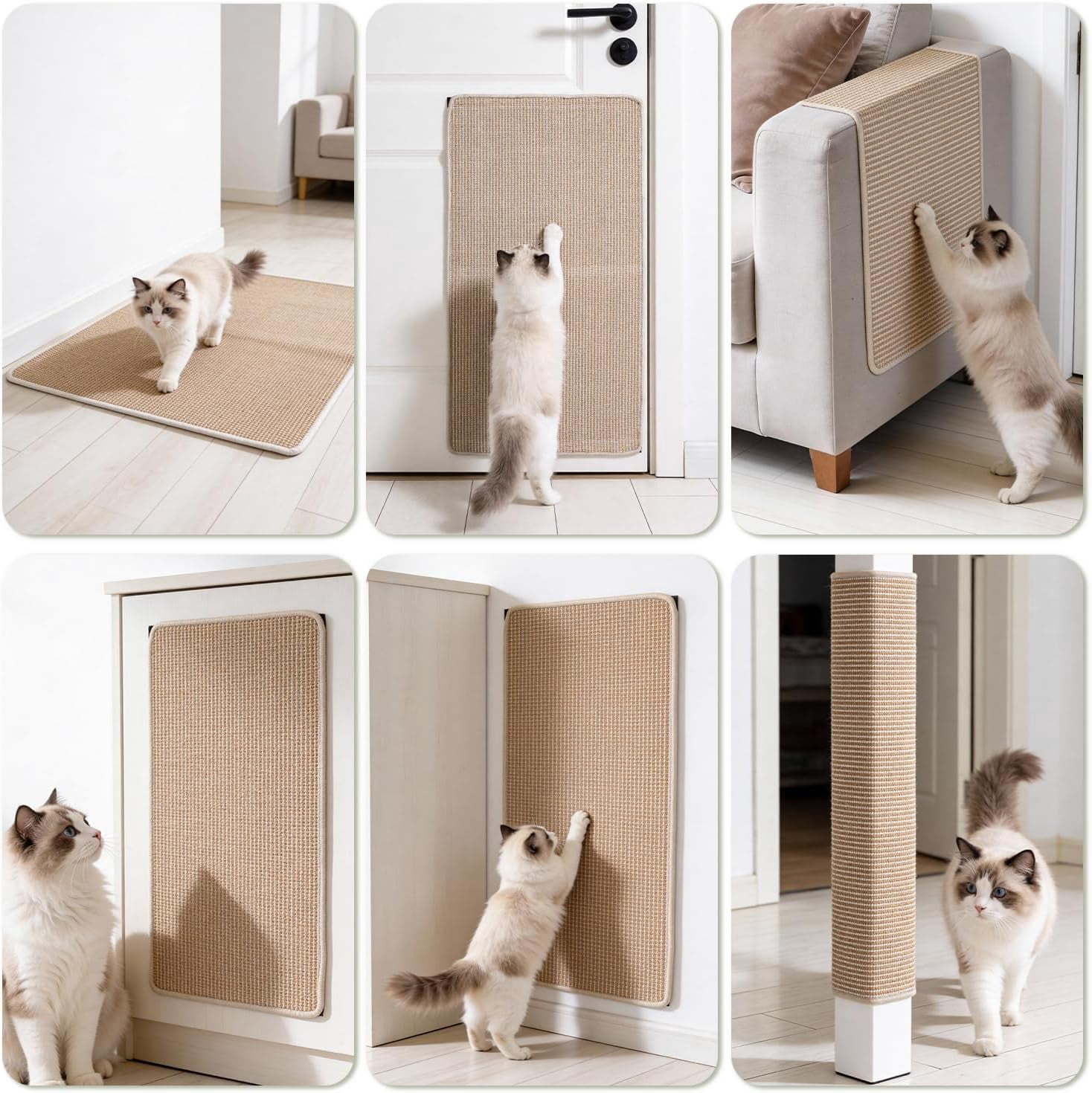 THBN Cat Scratcher Mat, 23.6"x 15.7" Natural Sisal Cat Scratch Mat with Velcro Tape, Scratching Rug Pad for Indoor Cats, Furniture Protector, Floor Carpet, Wall Pad, M, Beige