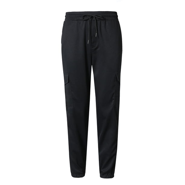 Pantalones cargo informales para hombre: cintura elástica, cordón, poliéster, estilo urbano, múltiples bolsillos
