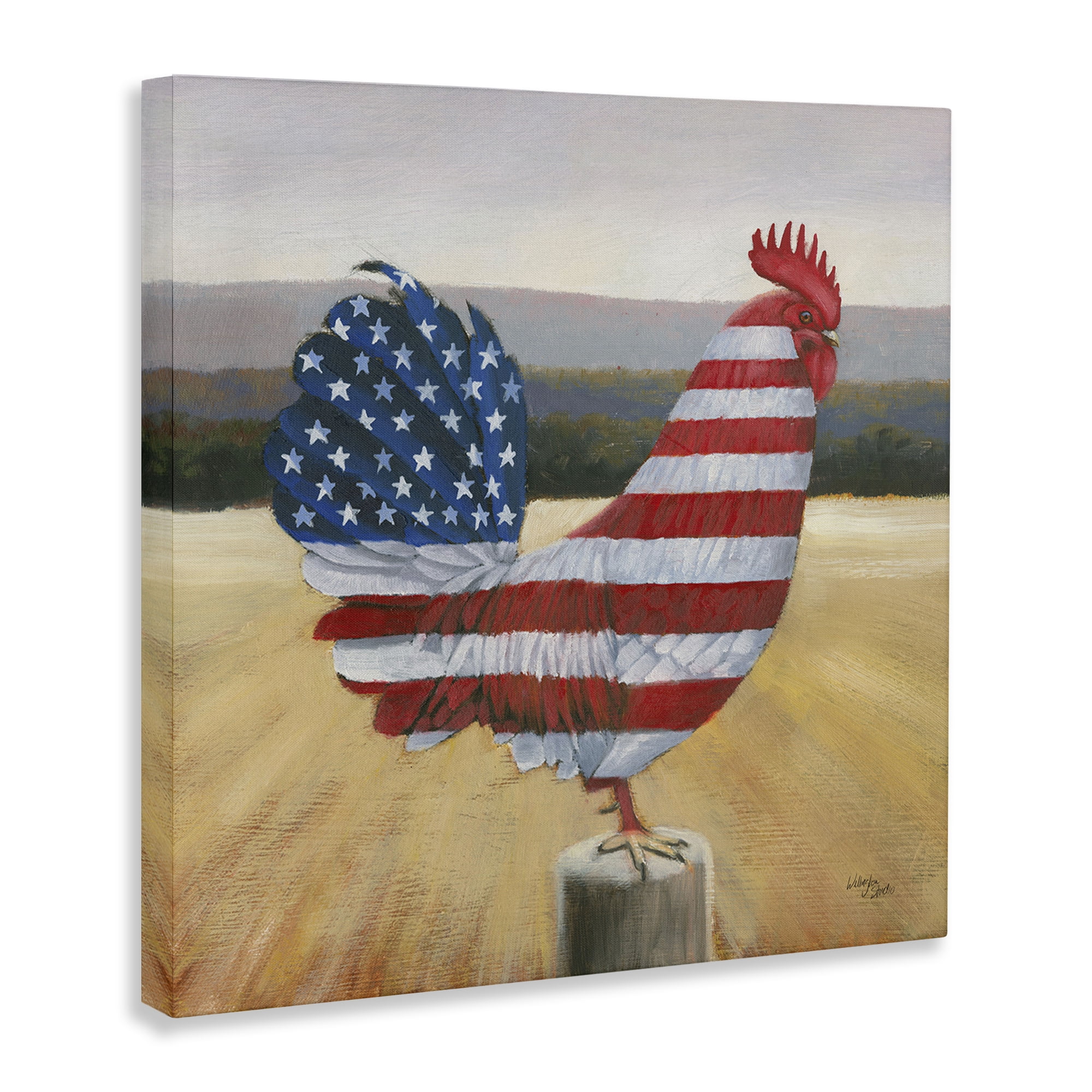 Stupell Industries American Flag Rooster Animals & Insects Painting Gallery Wrapped Canvas Art Print Wall Art, 17 x 17