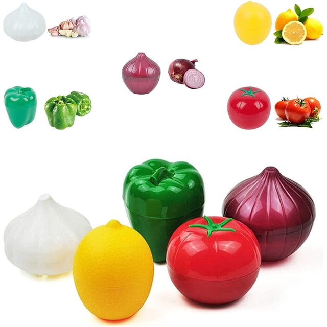 Contenedor de cebolla, Fruta, Conservación de verduras, Cebolla, Limón, Pimienta Verde, Tomate, Ajo Contenedor de Conservación de Frigorífico, Juego de 5 piezas