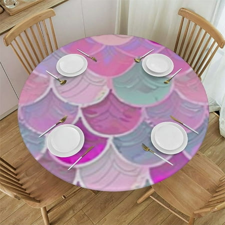 

BANET Purple Pink Tablecloth Round Table Cloth Fish Squama Colorful Textures Polyester Tablecloths for Dining Room Party Banquet 54 -58