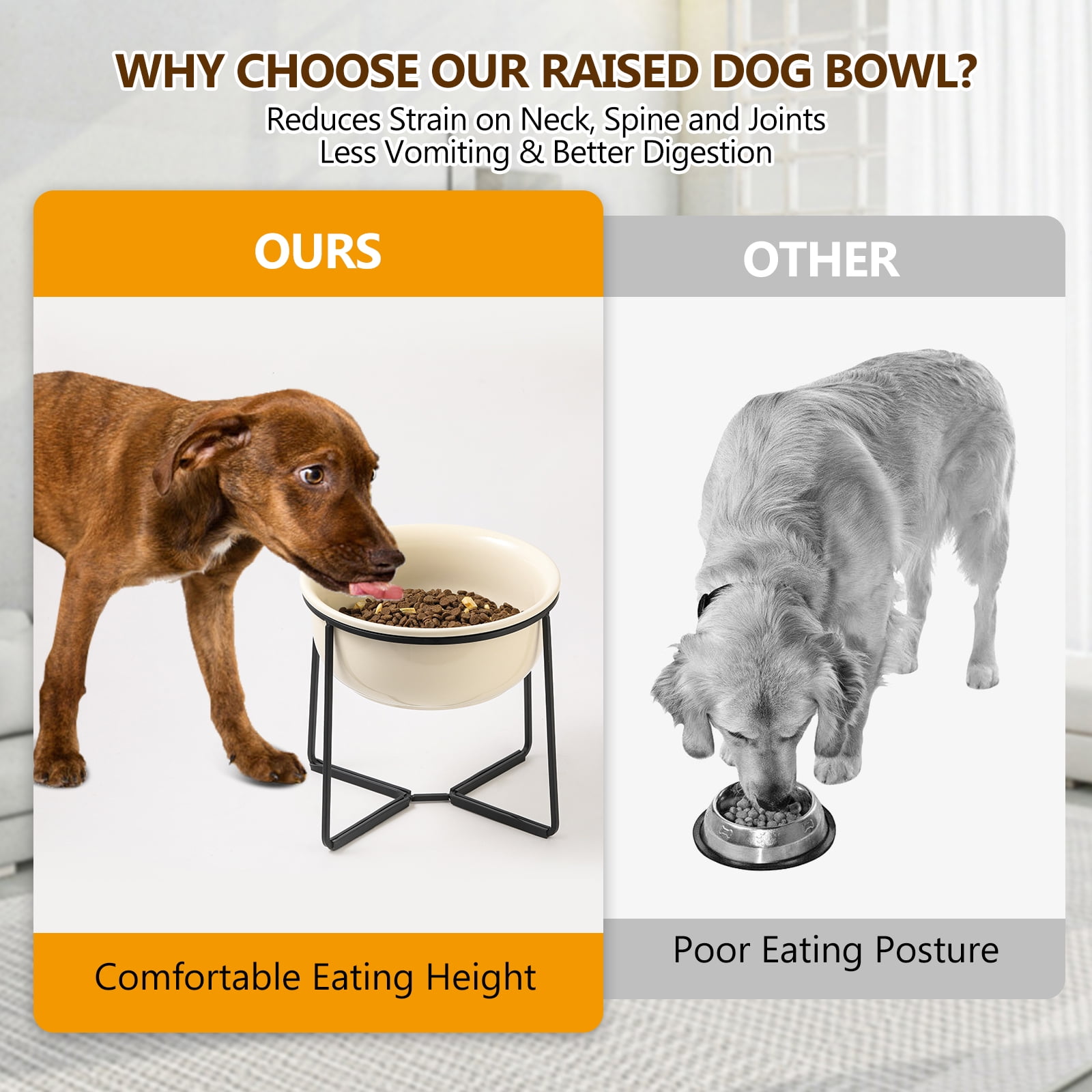 Elevated Large Dog Food Bowls - Raised Dog Bowl with Non Slip Stand - Heavy Weighted Ceramic Dog Feeding Bowl - Extra Wide Deep Dog Water Bowl - Pet Dishes for Medium to Big Dogs - 54 oz - 7 cups