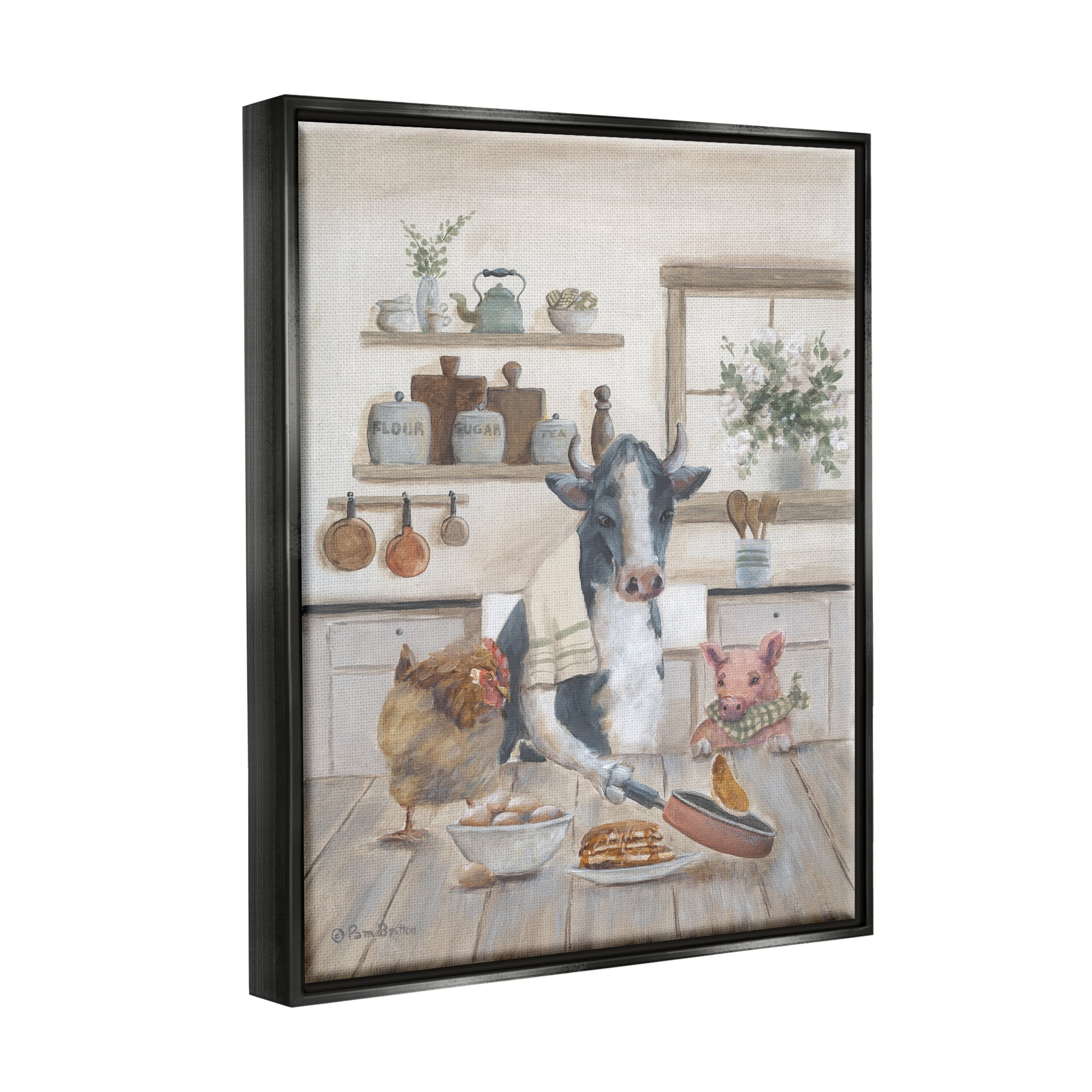 Stupell Industries Farm Animals in Kitchen Animals & Insects Painting Black Floater Framed Art Print Wall Art, 25 x 31