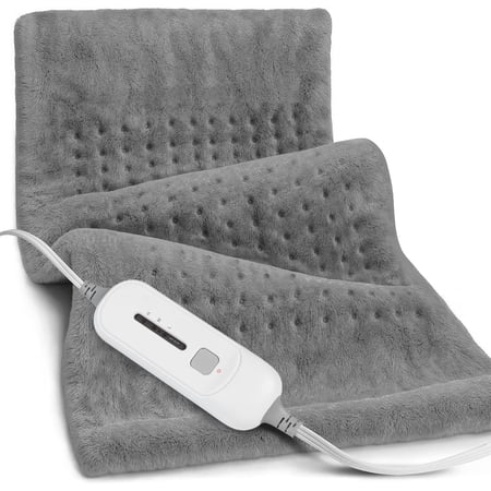 cowin 12''x24'' weighted heating pad for back shoulders, fast-heating, soft machine wash fabric with 3 heat settings, auto shut off, gray