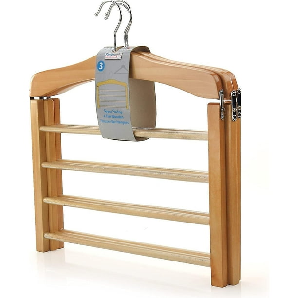 Perchas para pantalones de madera con 4 barras antideslizantes para pantalones Perchas de madera natural de 38 cm Bodega Aurrera en linea
